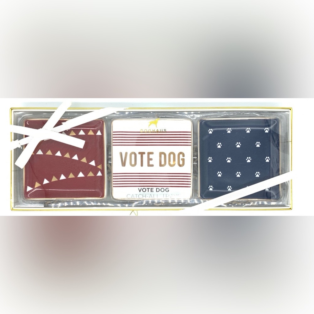 DOGHAUS Ceramic "VOTE DOG" CATCH-ALL TRAYS 3 IN BOX 4" Vote Dog G2